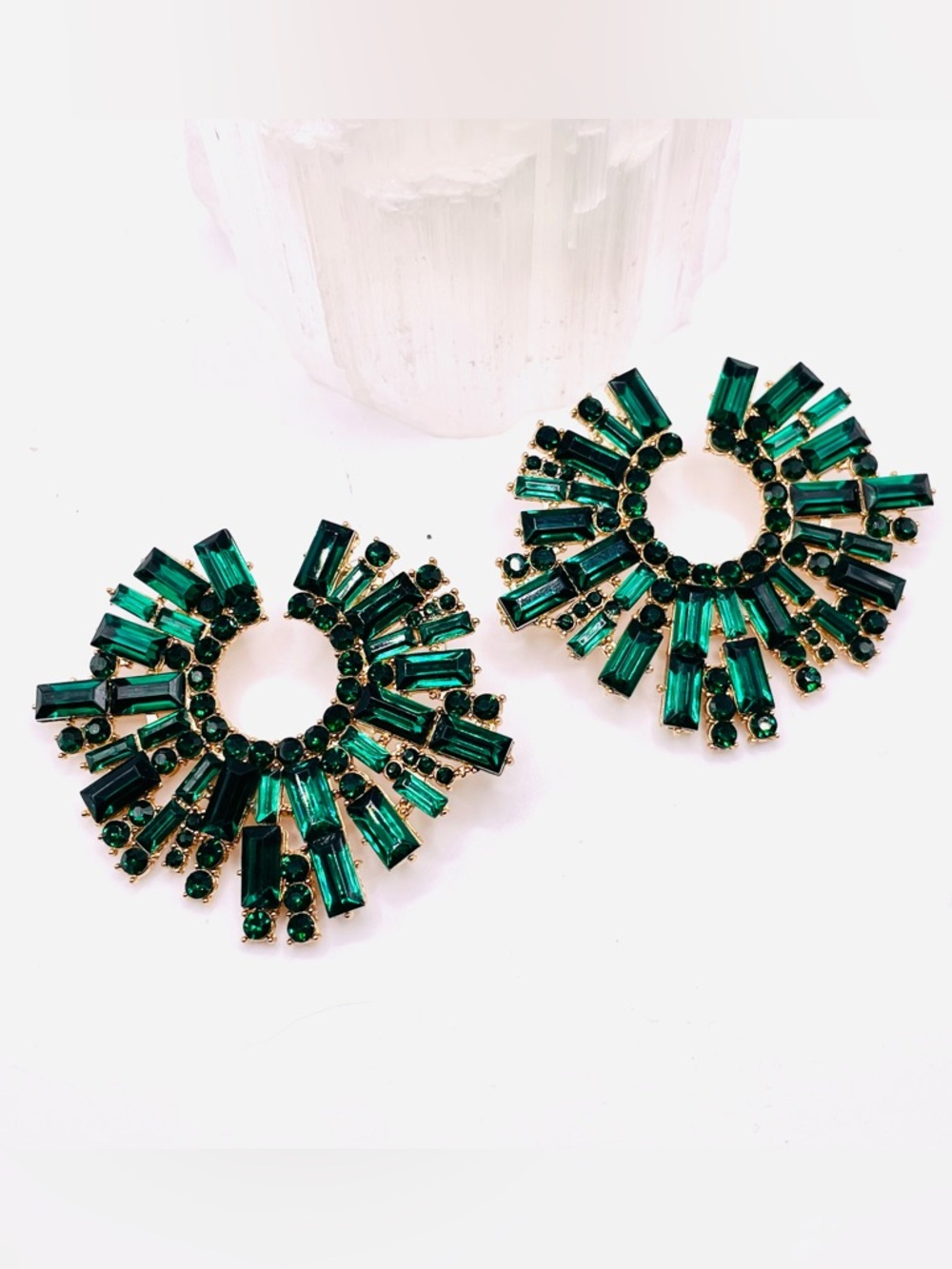Green Rhinestone Statement Earrings - Picture 7 of 7